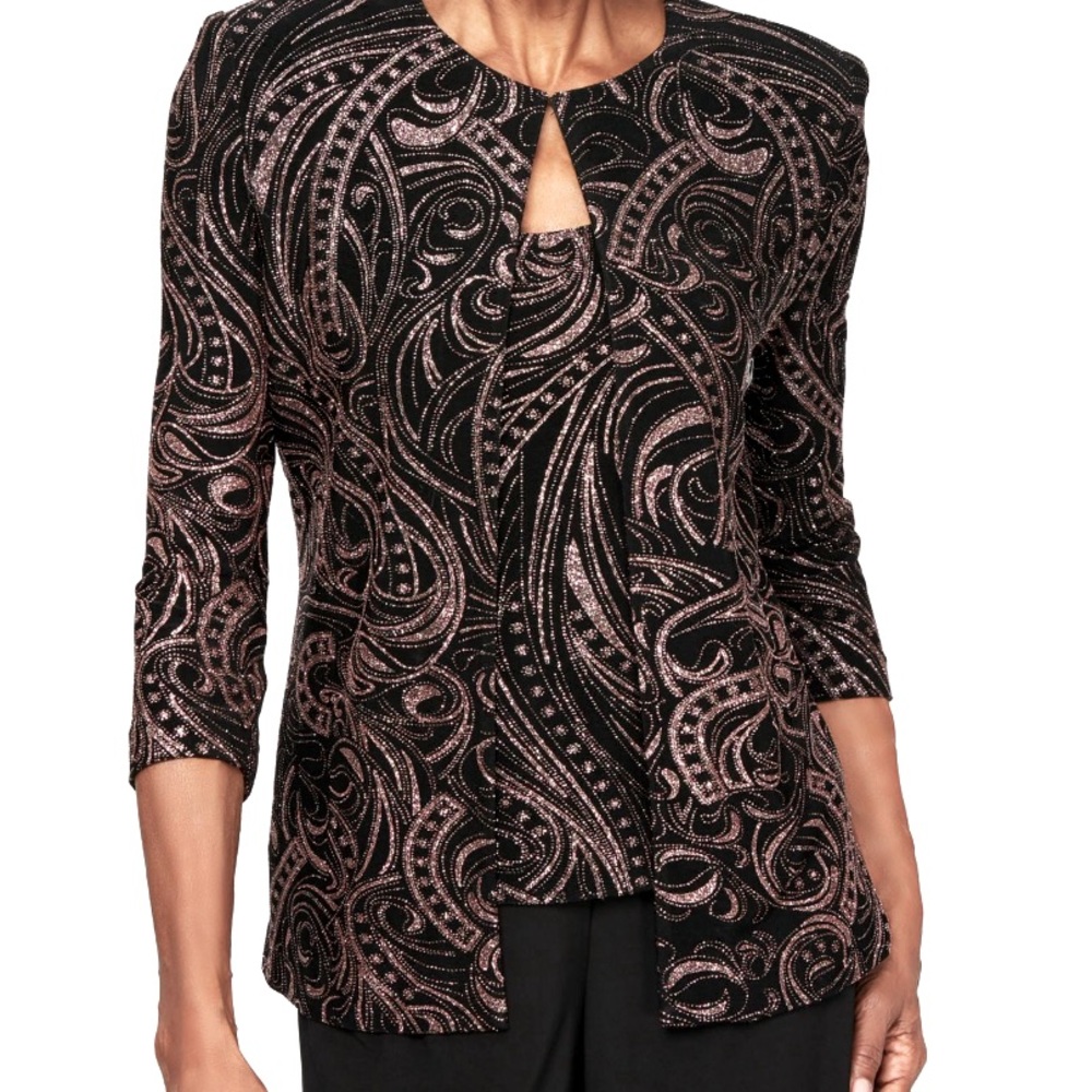NEW Alex Evenings Black Embellished Jacket and Tank Set